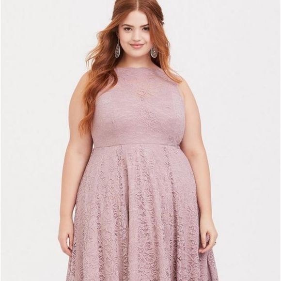 Torrid Mauve Pink Lace Mid Length Dress - Picture 2 of 15